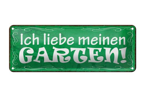 Blechschild Spruch 27x10cm ich liebe meinen Garten grünes Schild