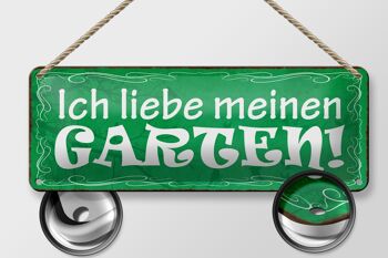 Panneau en étain disant 27x10cm, panneau vert «J'aime mon jardin» 2