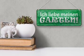 Panneau en étain disant 27x10cm, panneau vert «J'aime mon jardin» 3