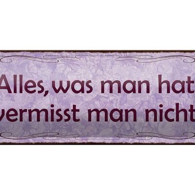 Blechschild Spruch 27x10cm alles was man hat vermisst nicht Dekoration