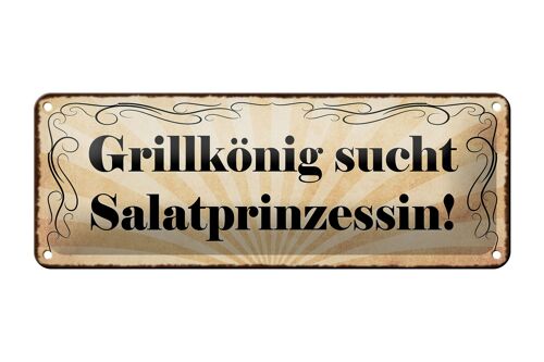 Blechschild Spruch 27x10cm Grillkönig sucht Salatprinzessin Dekoration