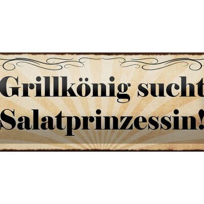 Blechschild Spruch 27x10cm Grillkönig sucht Salatprinzessin Dekoration