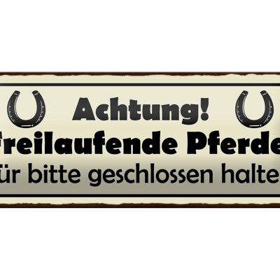 Blechschild Spruch 27x10cm Achtung freilaufende Pferde Tür Dekoration