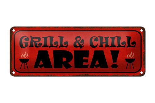 Blechschild Spruch 27x10cm Grill Chill Area Grillen Dekoration