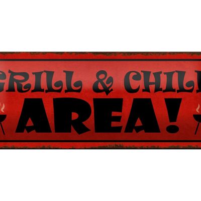 Targa in metallo con scritta "Grill Chill Area" Decorazione per grigliate, 27x10 cm