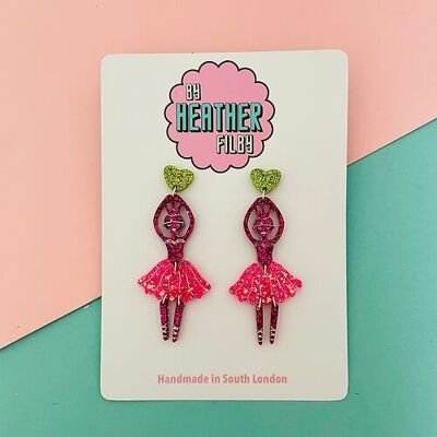 Pendientes Glitter Bailarina Rosa y Verde