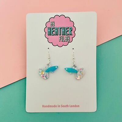 Light Blue Sparkly Guppy Fish Earrings