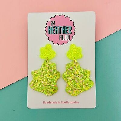 Neon Green Glitter Splat Earrings