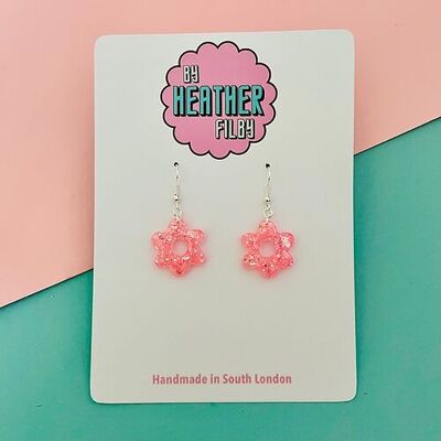 Pendientes colgantes mini con flor rosa y diseño de sandía