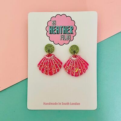 Pink Seashell Glitter Earrings