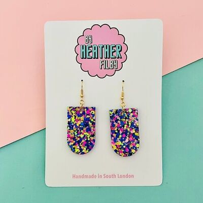 Pink, Blue and Yellow Sparkly Spring Drop Earrings