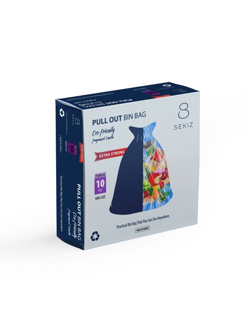 8 Sekiz Packaging Pull Out Bin Bags. Premium Highly Quality Bin Liners. Eco Friendly Bin Bags. Fragranced Vanilla Bin Liners. Pack of 10. Untearable Bin Bags. Leakproof Bin Liners. XXL Size