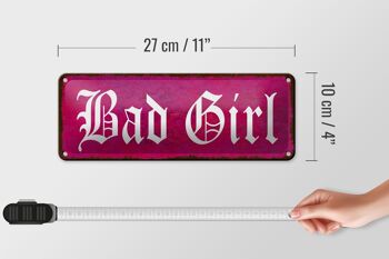 Panneau en étain disant 27x10cm, panneau rose Bad Girl 4
