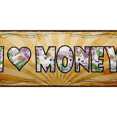 Targa in metallo con scritta "I love Money" 27x10 cm. Decorazione con soldi