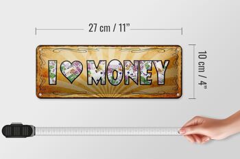 Panneau en étain disant 27x10cm, I love Money, décoration d'argent 4