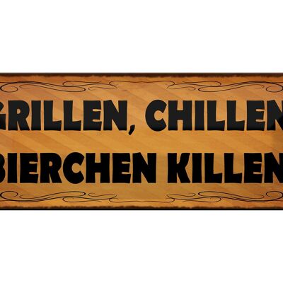 Targa in metallo con scritta "Grill Chill Beer Kill", decorazione da 27 x 10 cm