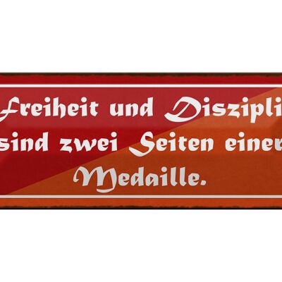 Targa in metallo con scritta 27x10 cm Freedom Discipline, decorazione su due lati