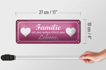 Panneau en étain disant 27x10cm, la famille est le vrai bonheur, décoration de cœur 4