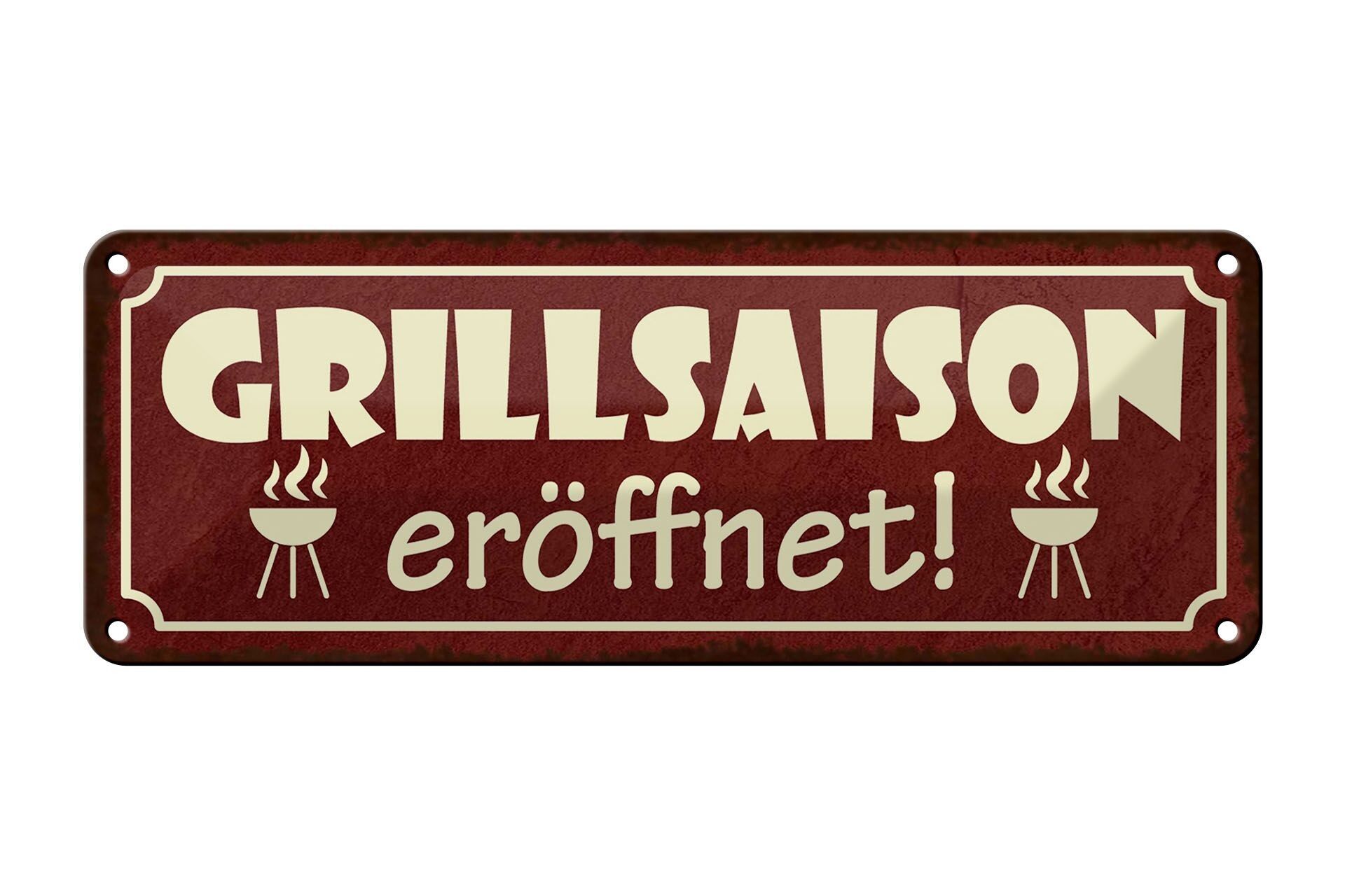 Targa in metallo con avviso 27x10 cm, la stagione del barbecue apre la decorazione