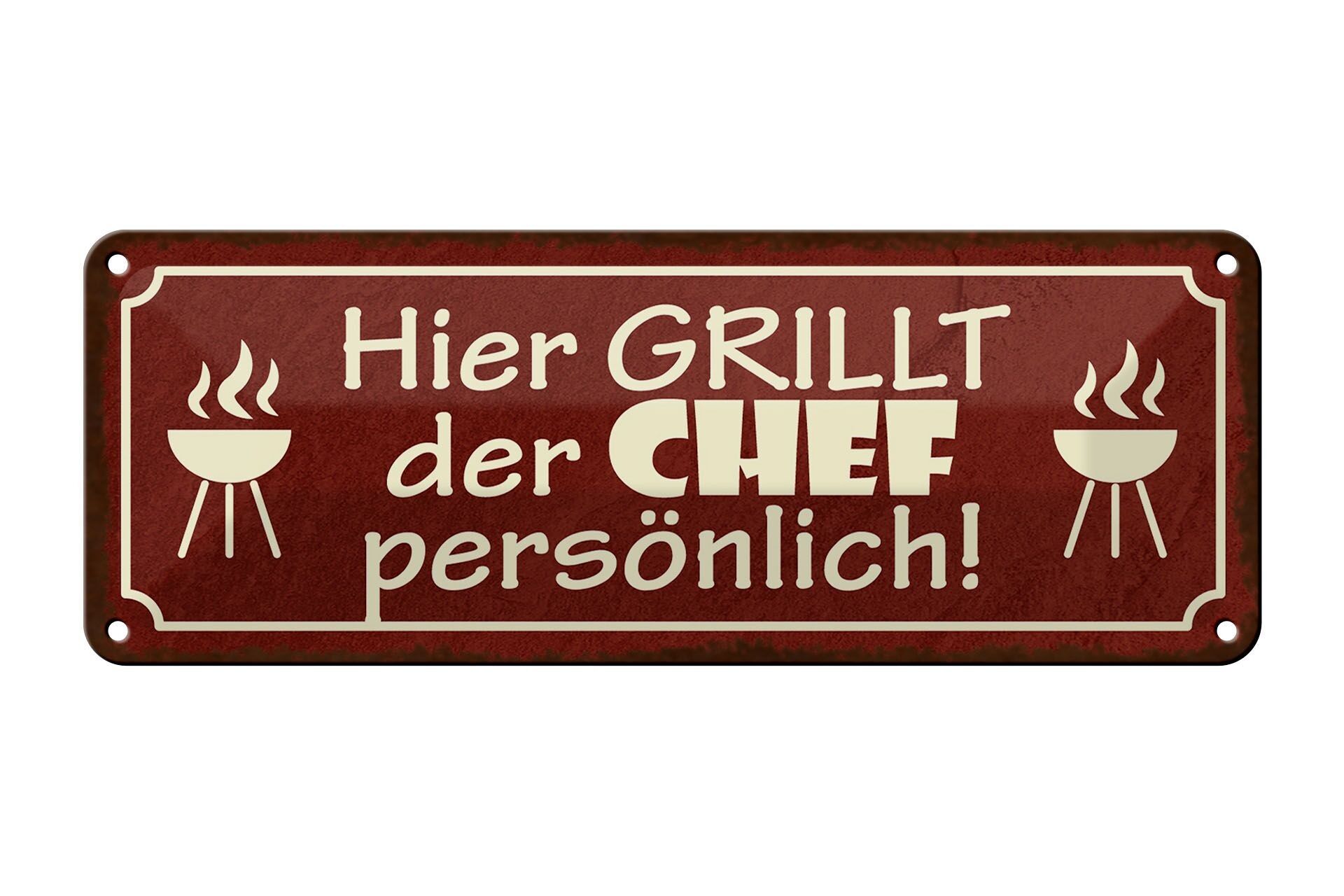 Tin sign saying 27x10cm here the boss grills personally decoration