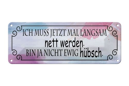 Blechschild Spruch 27x10cm ich muss mal langsam nett werden Dekoration