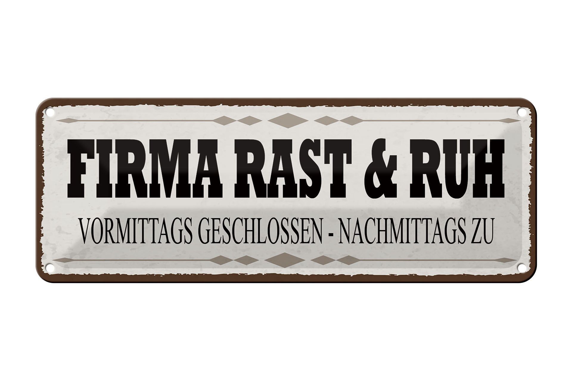 Cartel de chapa aviso 27x10cm empresa Rast & Ruh decoración cerrada
