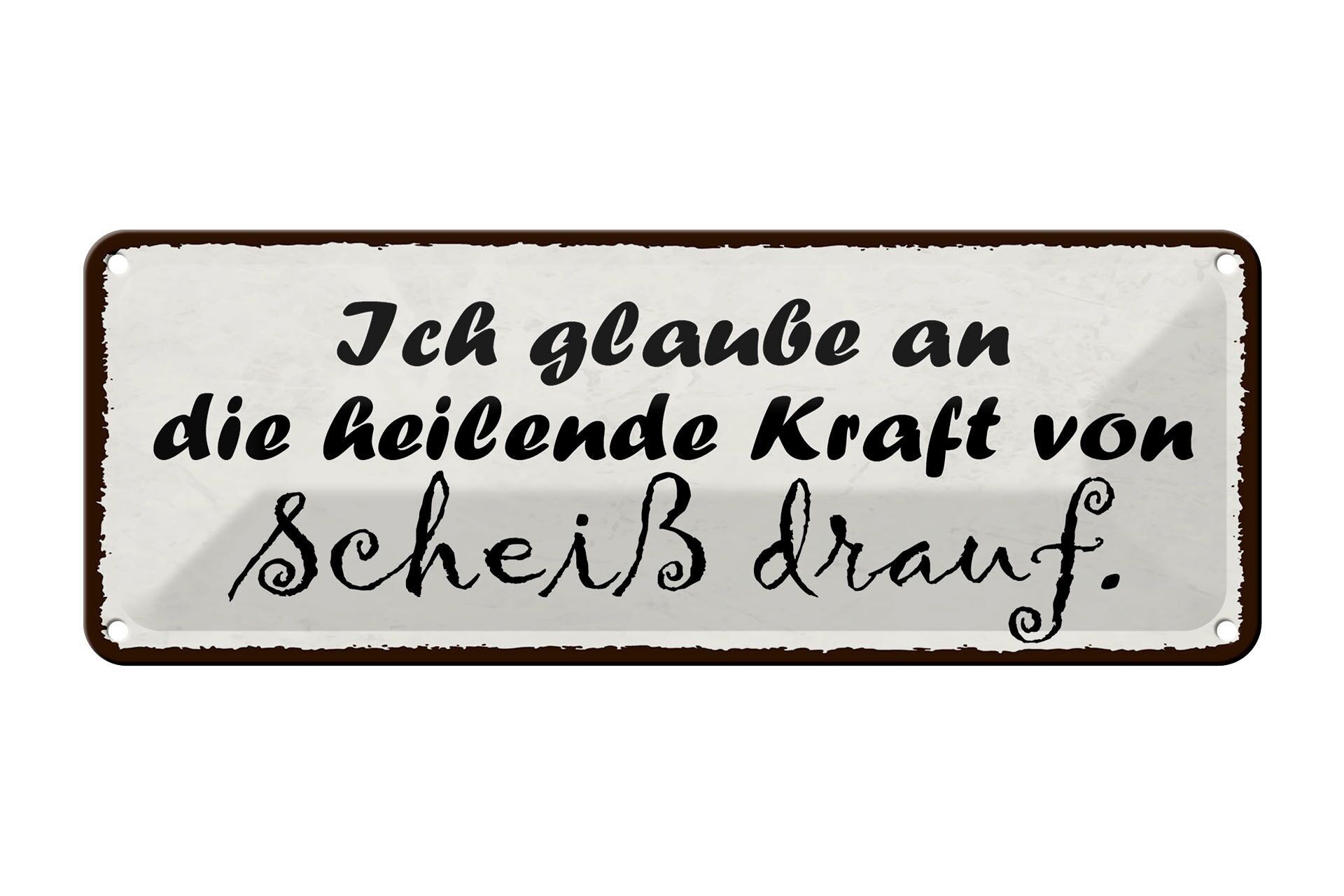 Targa in metallo 27x10 cm con scritta "potere curativo della merda" sulla decorazione