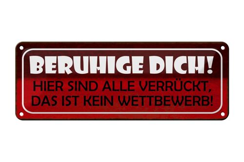 Blechschild Spruch 27x10cm beruhige dich hier sind alle verrückt