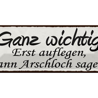 Blechschild Spruch 27x10cm Erst auflegen dann Arschloch Dekoration