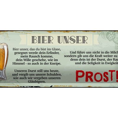 Letrero de hojalata que dice "cerveza de 27x10 cm" nuestro cartel de alegría