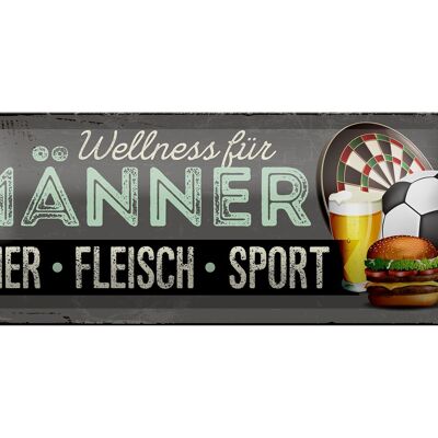 Targa in metallo con scritta "Wellness for Men" 27x10 cm, birra e carne