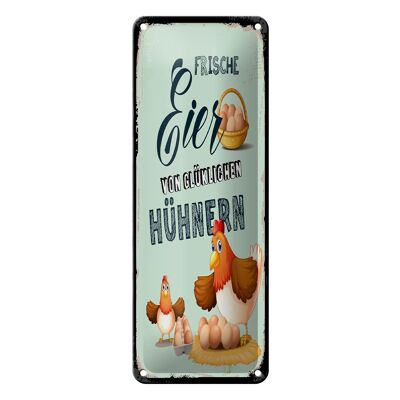 Cartel de chapa aviso 10x27 cm Decoración huevos frescos de gallinas felices