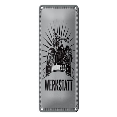 Blechschild Hinweis 10x27 cm Motorrad Werkstatt blaues Dekoration