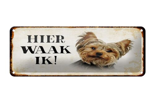 Blechschild Spruch 27x10 cm holländisch Hier Waak ik Yorkshire Terrier