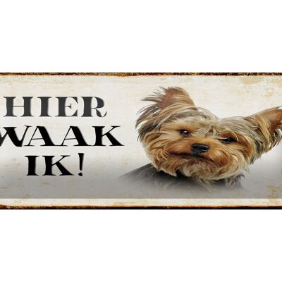 Blechschild Spruch 27x10 cm holländisch Hier Waak ik Yorkshire Terrier