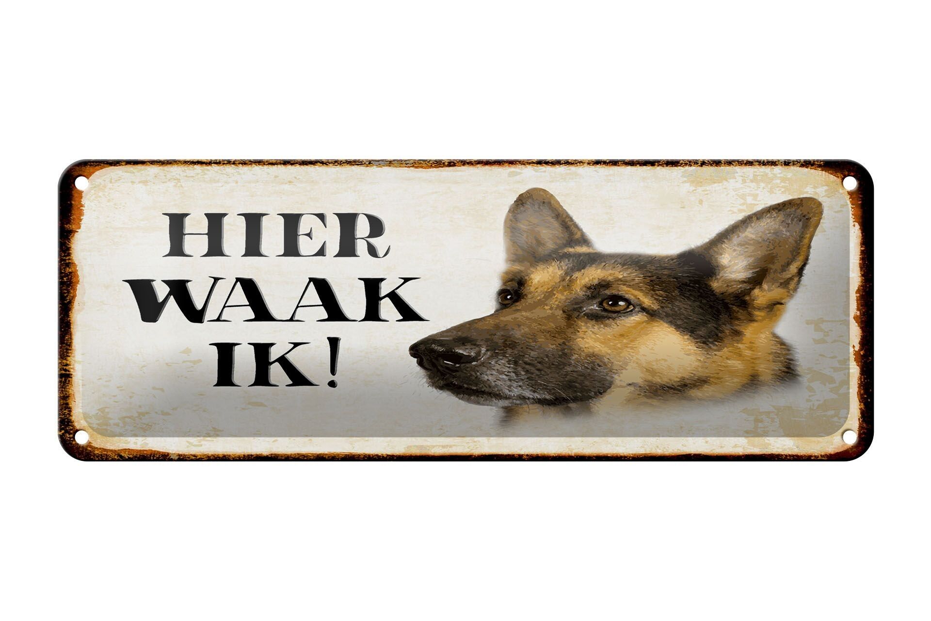 Tin sign saying 27x10 cm Dutch Hier Waak ik German Shepherd decoration
