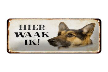 Panneau en étain avec inscription « Dutch Here Waak ik Shepherd Dog » 27 x 10 cm. 1