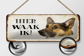 Panneau en étain avec inscription « Dutch Here Waak ik Shepherd Dog » 27 x 10 cm. 2