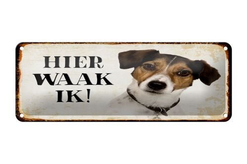 Blechschild Spruch 27x10 cm holländisch Hier Waak ik Jack Russell Terrier