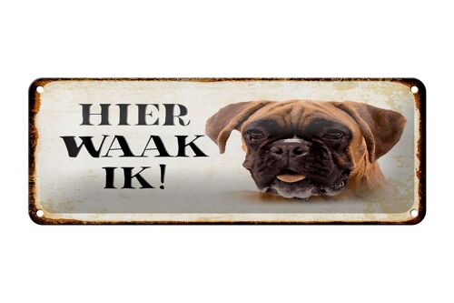 Blechschild Spruch 27x10 cm holländisch Hier Waak ik Boxer Hund Dekoration