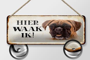 Panneau en étain avec inscription « Dutch Here Waak ik Boxer Dog » 27 x 10 cm. 2