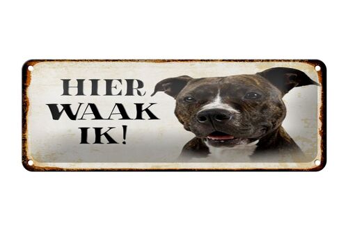 Blechschild Spruch 27x10 cm holländisch Hier Waak ik Pitbull Terrier Dekoration