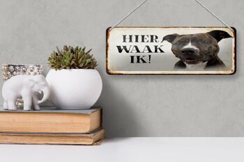 Panneau en étain avec inscription « Dutch Here Waak ik Pitbull Terrier », 27x10 cm, décoration 3