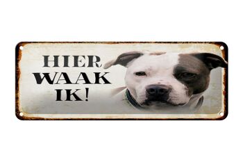 Plaque en tôle avec inscription « Dutch Here Waak ik American Pitbull Terrier » 27 x 10 cm 1