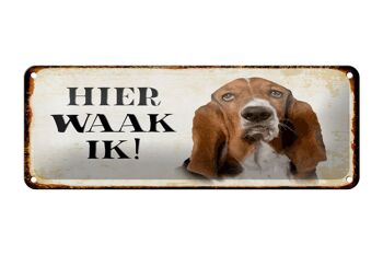 Panneau en étain disant 27x10 cm Dutch Here Waak ik Bassett décoration de chien 1