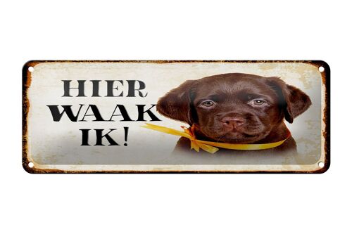 Blechschild Spruch 27x10 cm holländisch Hier Waak ik Labrador Puppy Dekoration