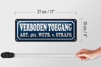 Panneau en tôle 27x10 cm, néerlandais, Verboden toegang, accès interdit, décoration 4