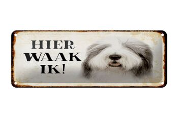 Panneau en étain avec inscription « Dutch Here Waak ik Bobtail Dog » 27 x 10 cm. 1