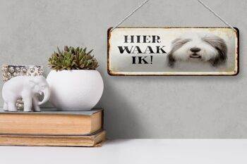Panneau en étain avec inscription « Dutch Here Waak ik Bobtail Dog » 27 x 10 cm. 3