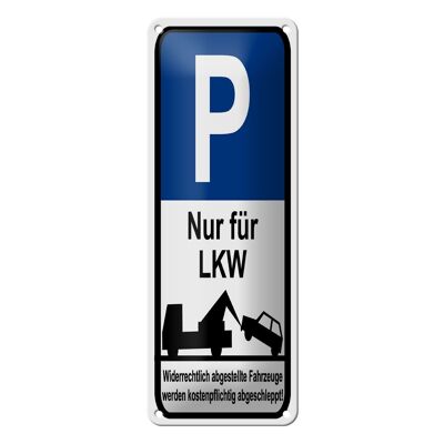 Aviso de letrero de hojalata 10x27 cm señal de estacionamiento solo para decoración de camiones